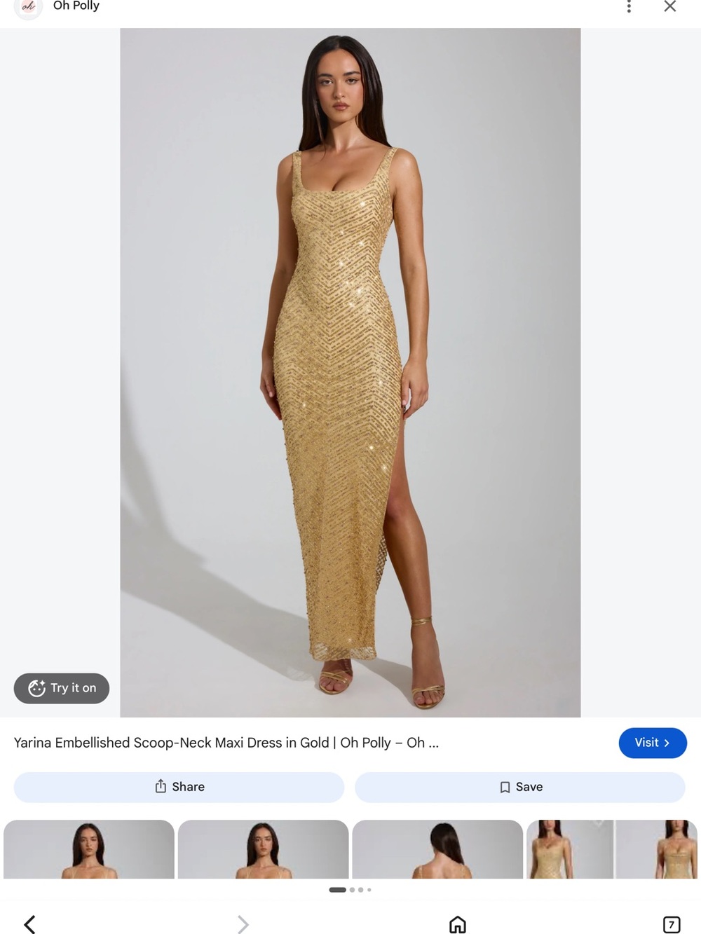 Oh Polly Gold Yarina Glitter and pink Crystal Scoop-Neck Maxi Dress